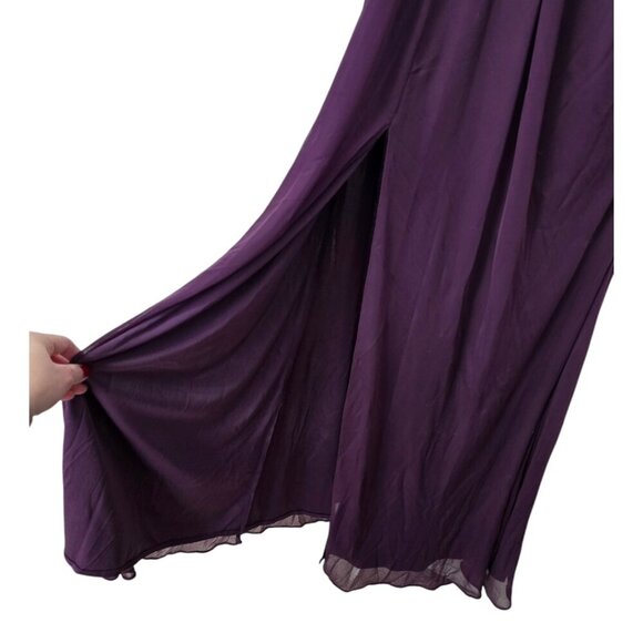 David's Bridal Sleeveless Mesh with Corded Lace Formal Maxi Dress In Plum Sz 8 - Picture 6 of 12